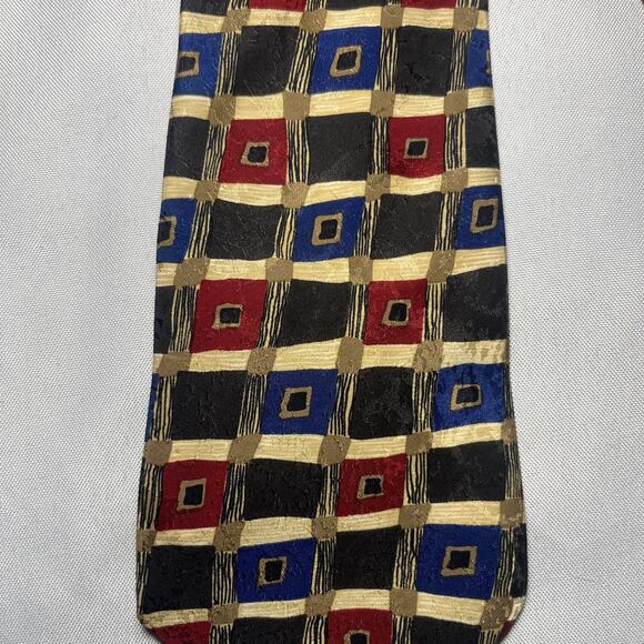 Neiman Marcus Silk Men's Tie Spain Unique Pattern Design Art Red Blue Black - Picture 3 of 5